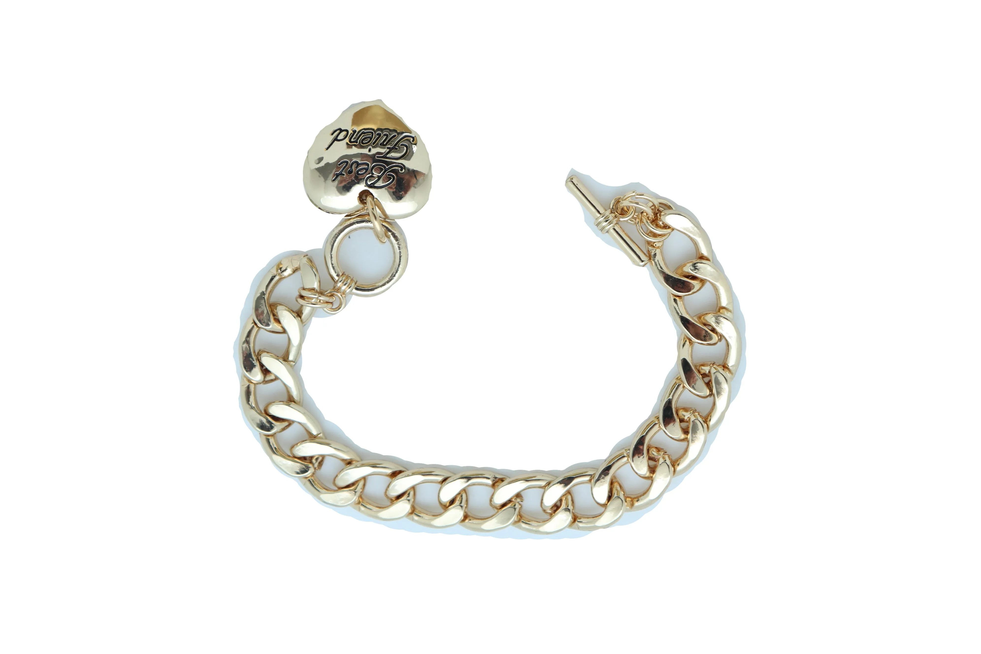 Bangle Bracelet Gold Metal Chain Heart Charm Best Friend