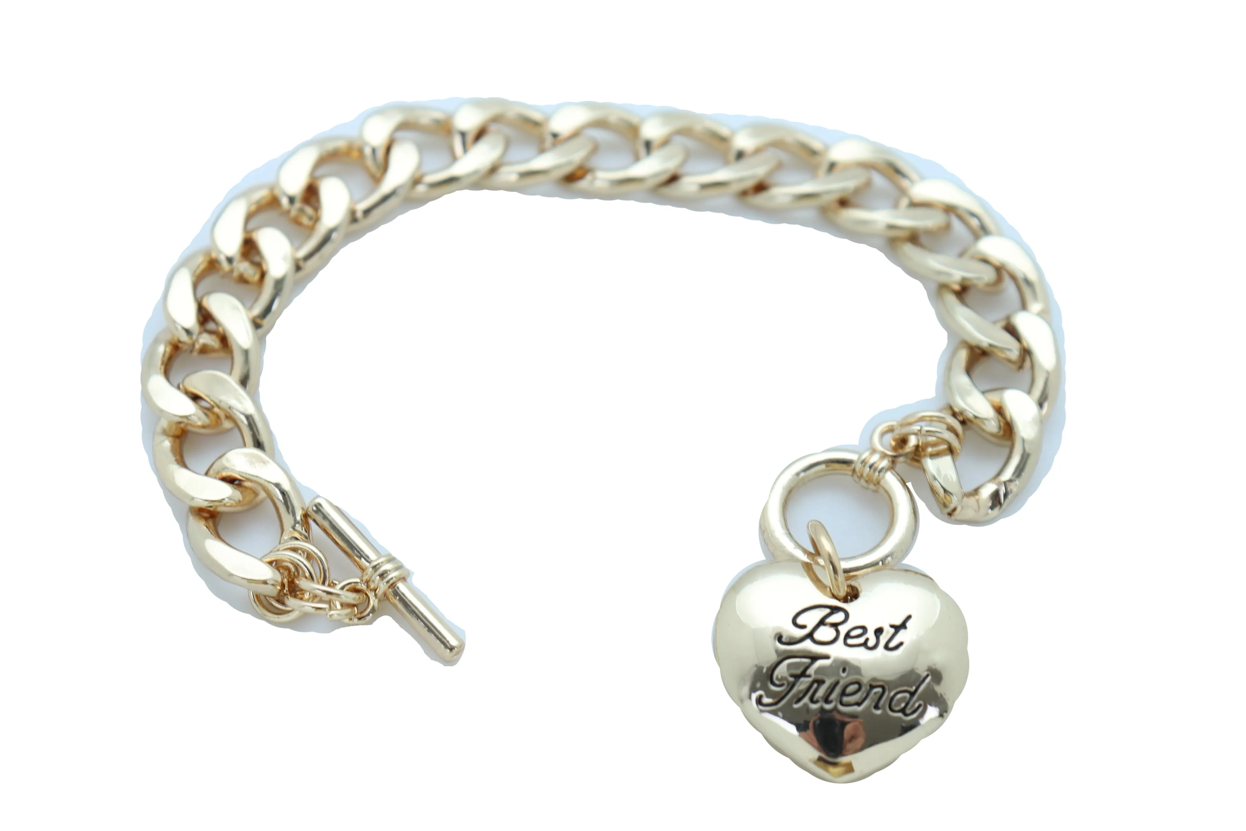 Bangle Bracelet Gold Metal Chain Heart Charm Best Friend
