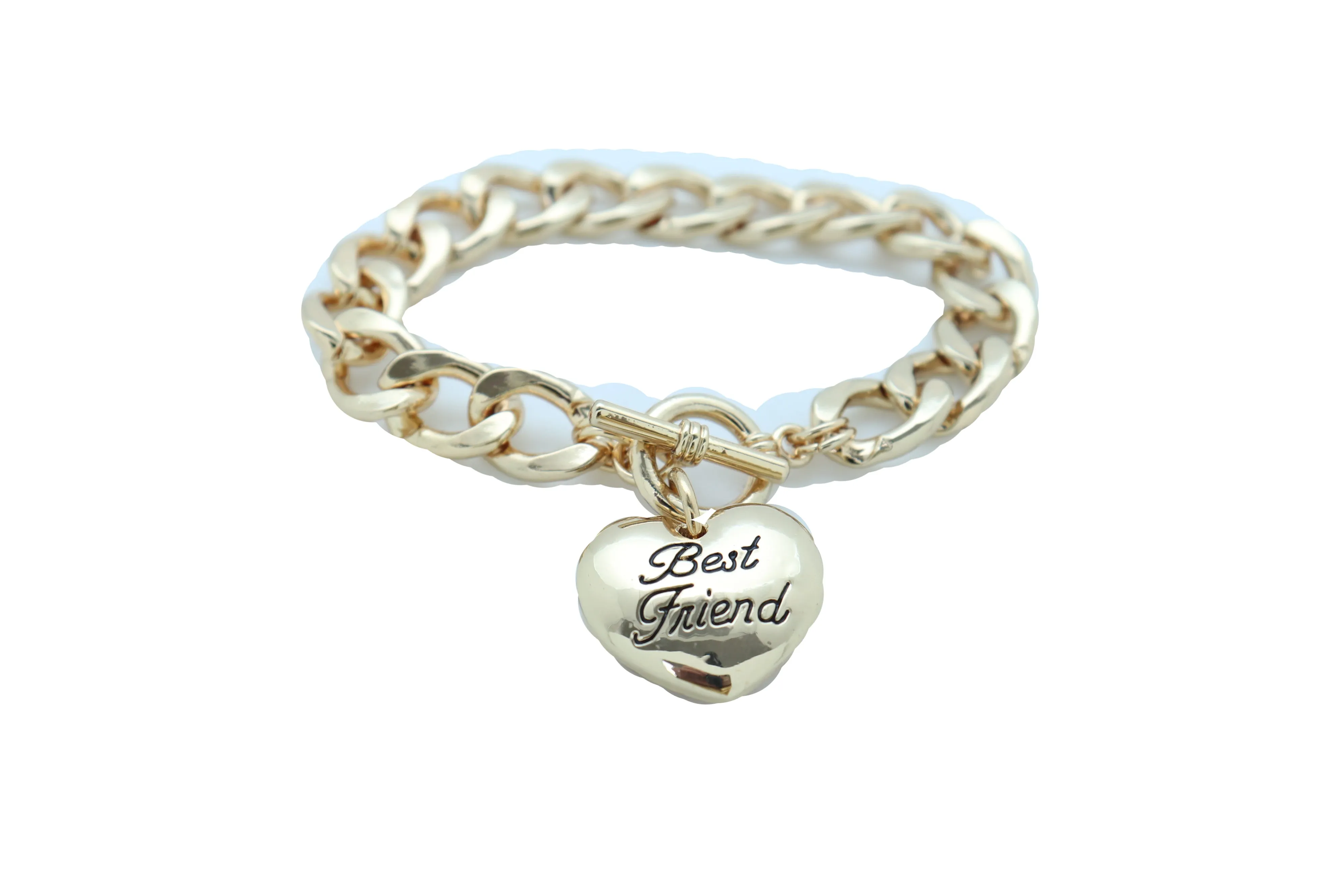 Bangle Bracelet Gold Metal Chain Heart Charm Best Friend