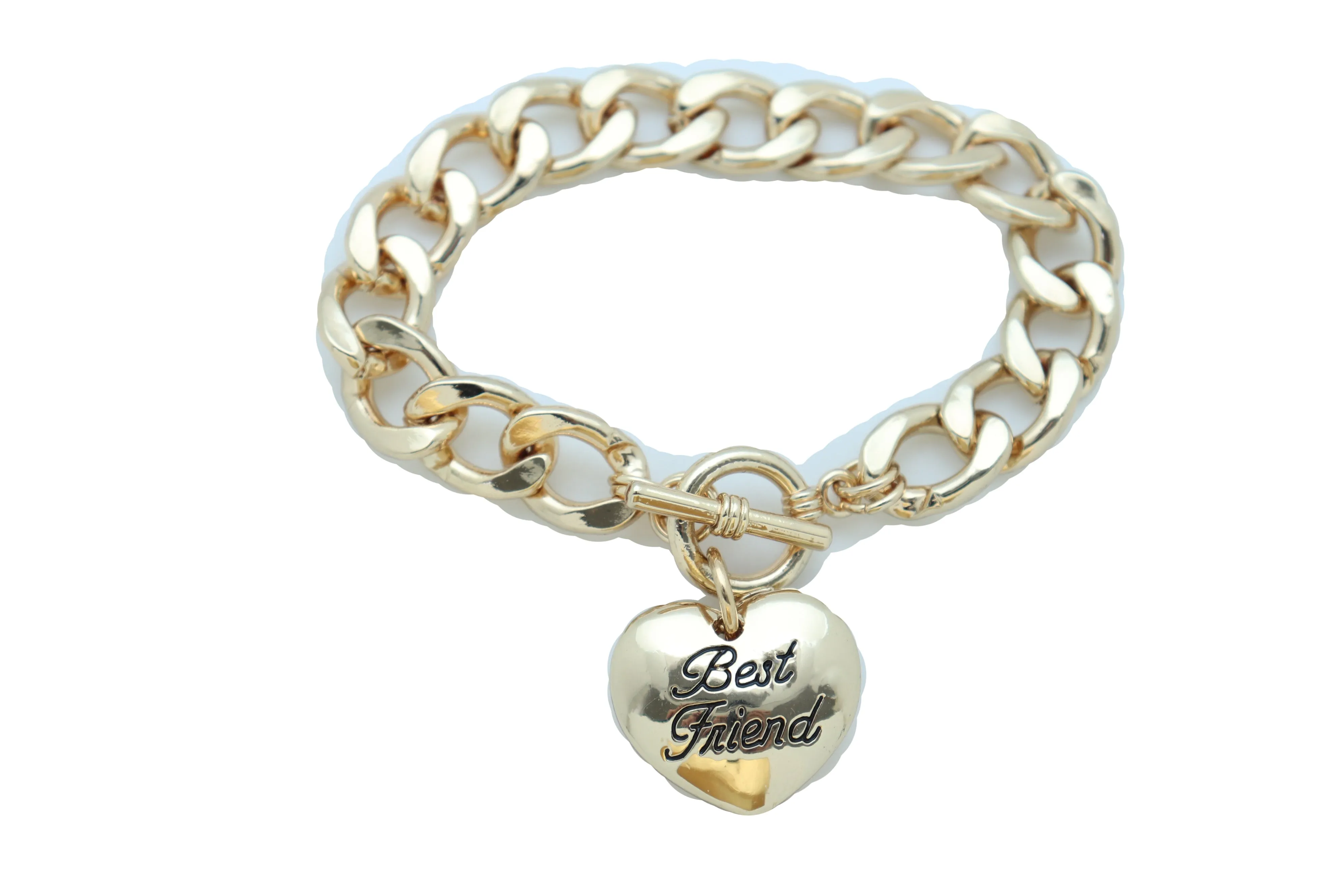 Bangle Bracelet Gold Metal Chain Heart Charm Best Friend