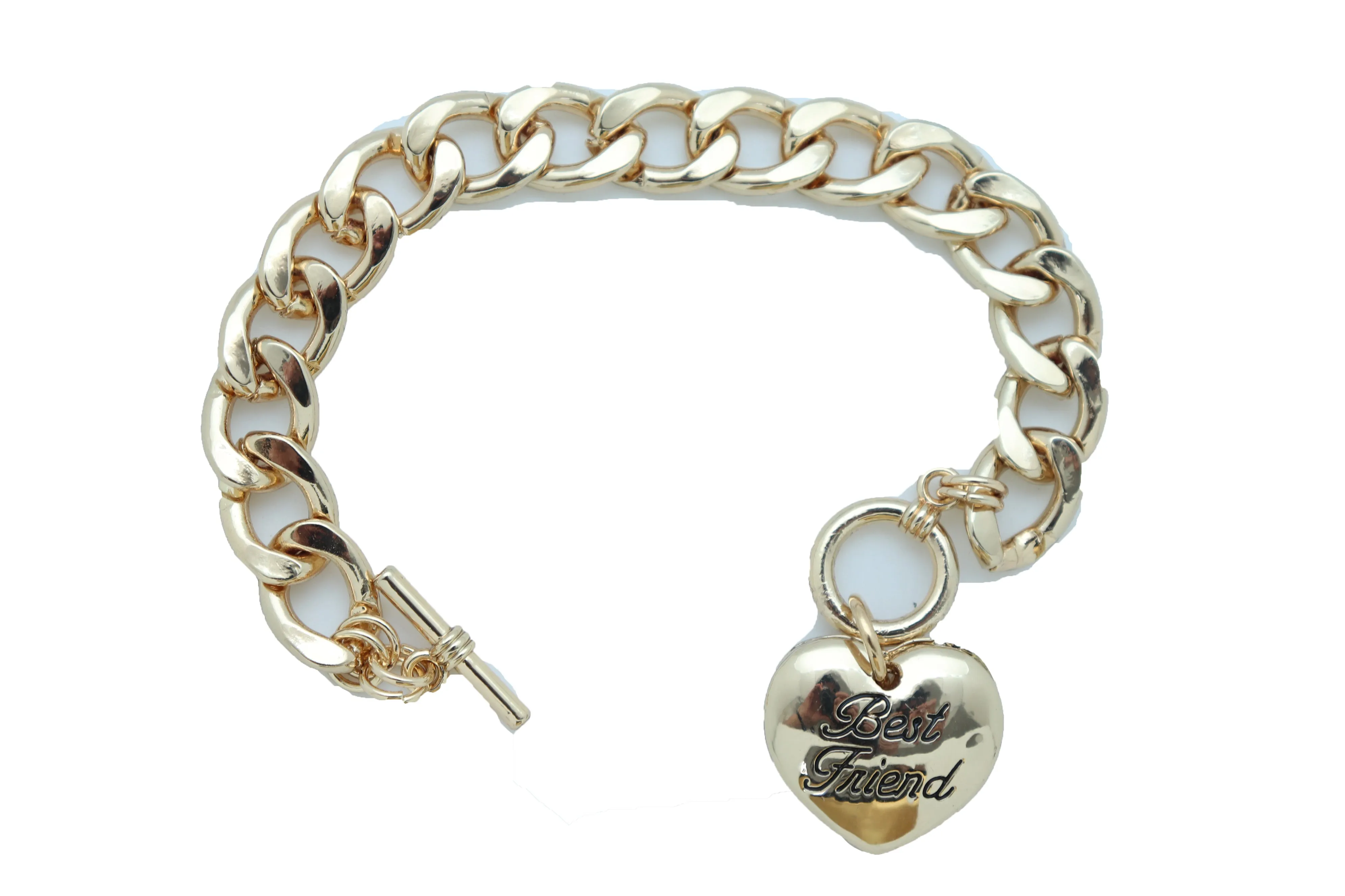 Bangle Bracelet Gold Metal Chain Heart Charm Best Friend