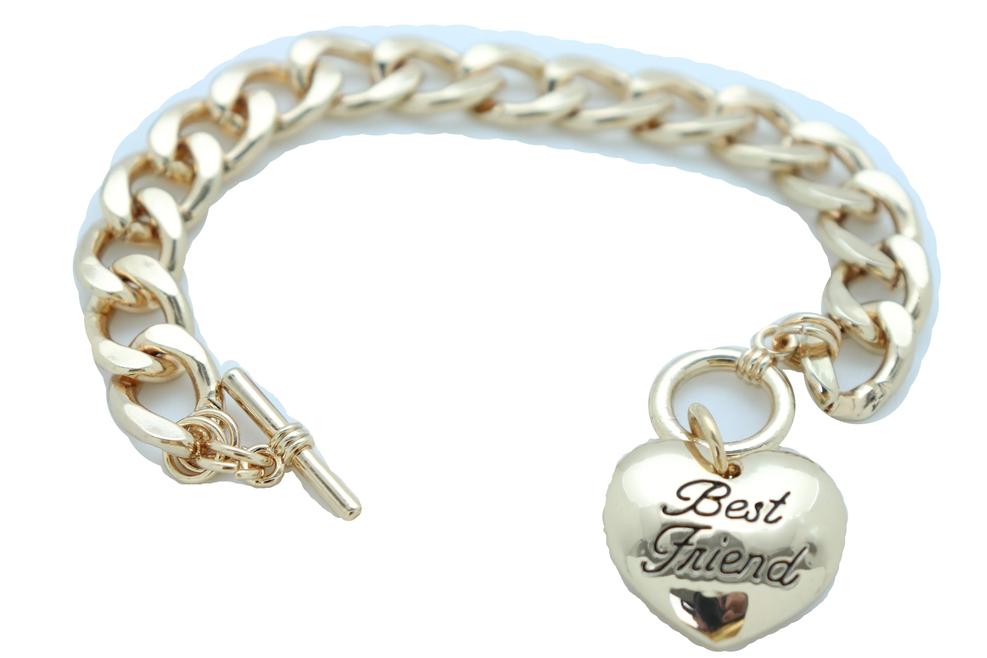 Bangle Bracelet Gold Metal Chain Heart Charm Best Friend
