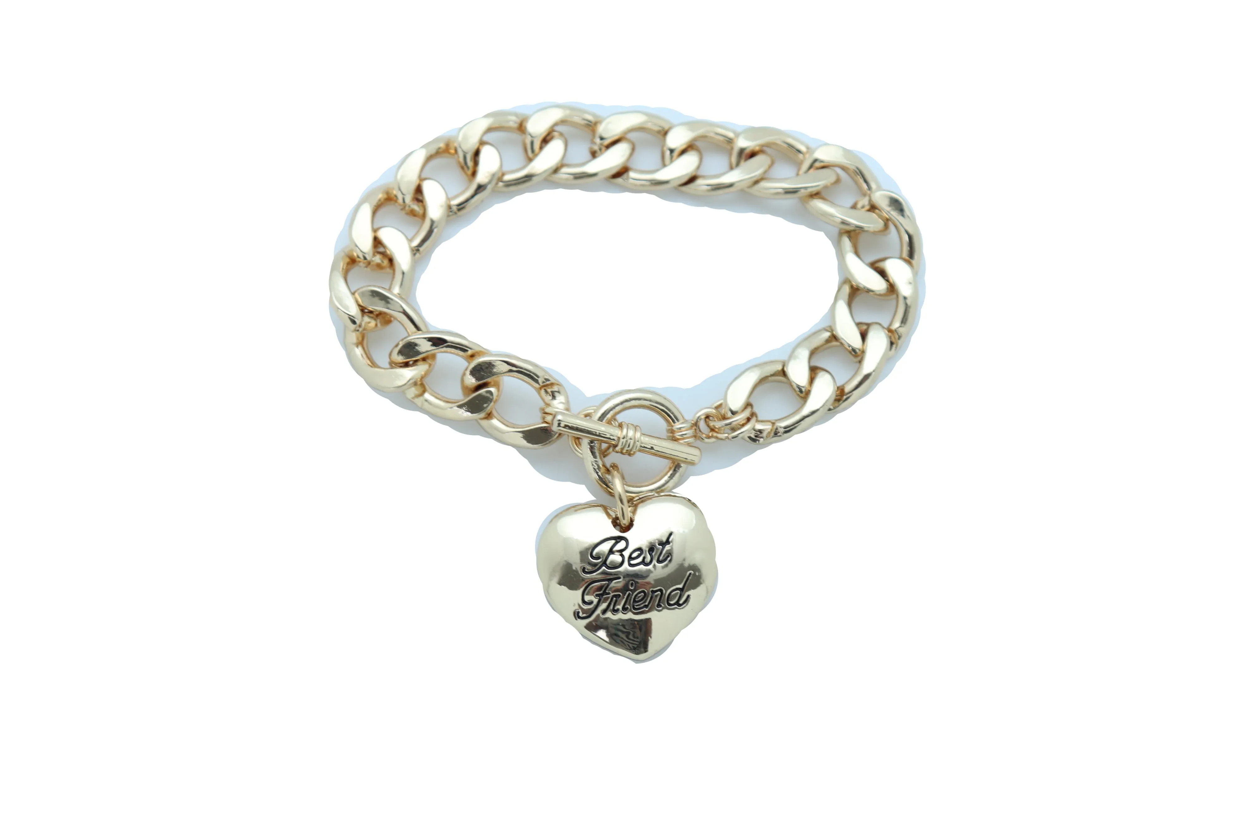 Bangle Bracelet Gold Metal Chain Heart Charm Best Friend