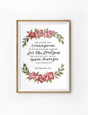Be Strong & Courageous (Floral) {Poster}