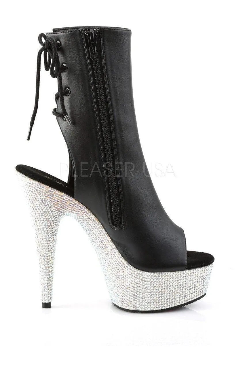 BEJEWELED-1018DM-6 Platform Boot  | Black Faux Leather