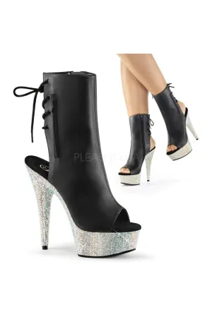 BEJEWELED-1018DM-6 Platform Boot  | Black Faux Leather