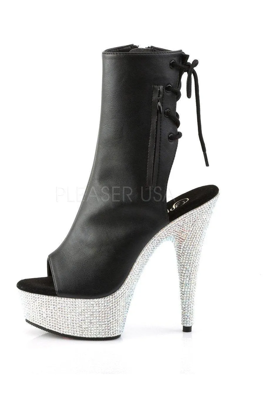 BEJEWELED-1018DM-6 Platform Boot  | Black Faux Leather