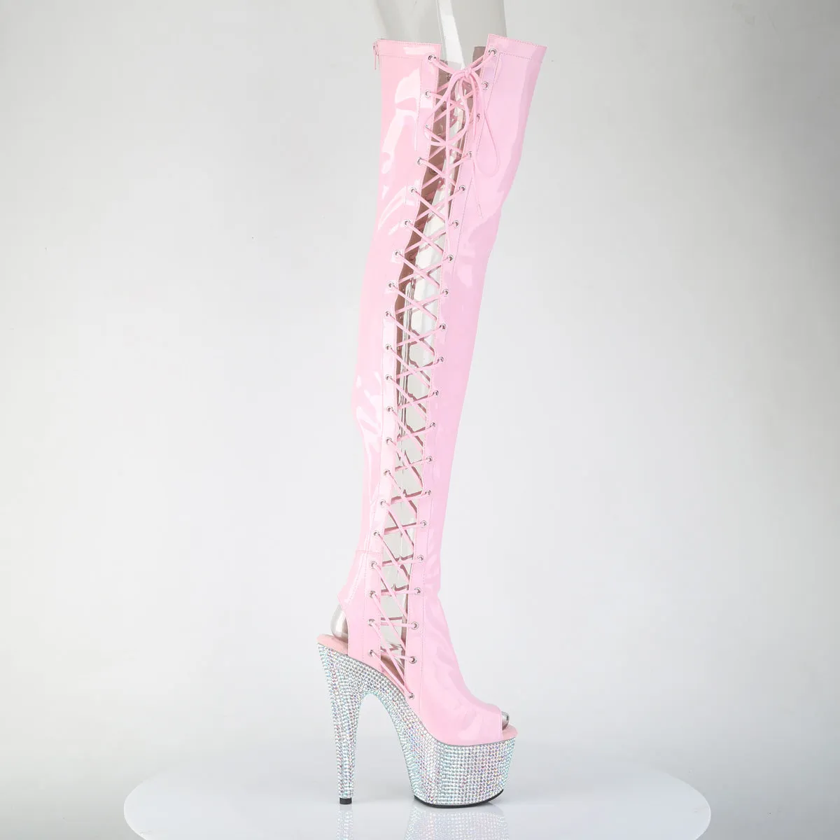 BEJEWELED-3052HG-7  Baby Pink Holo Patent/Silver AB RS