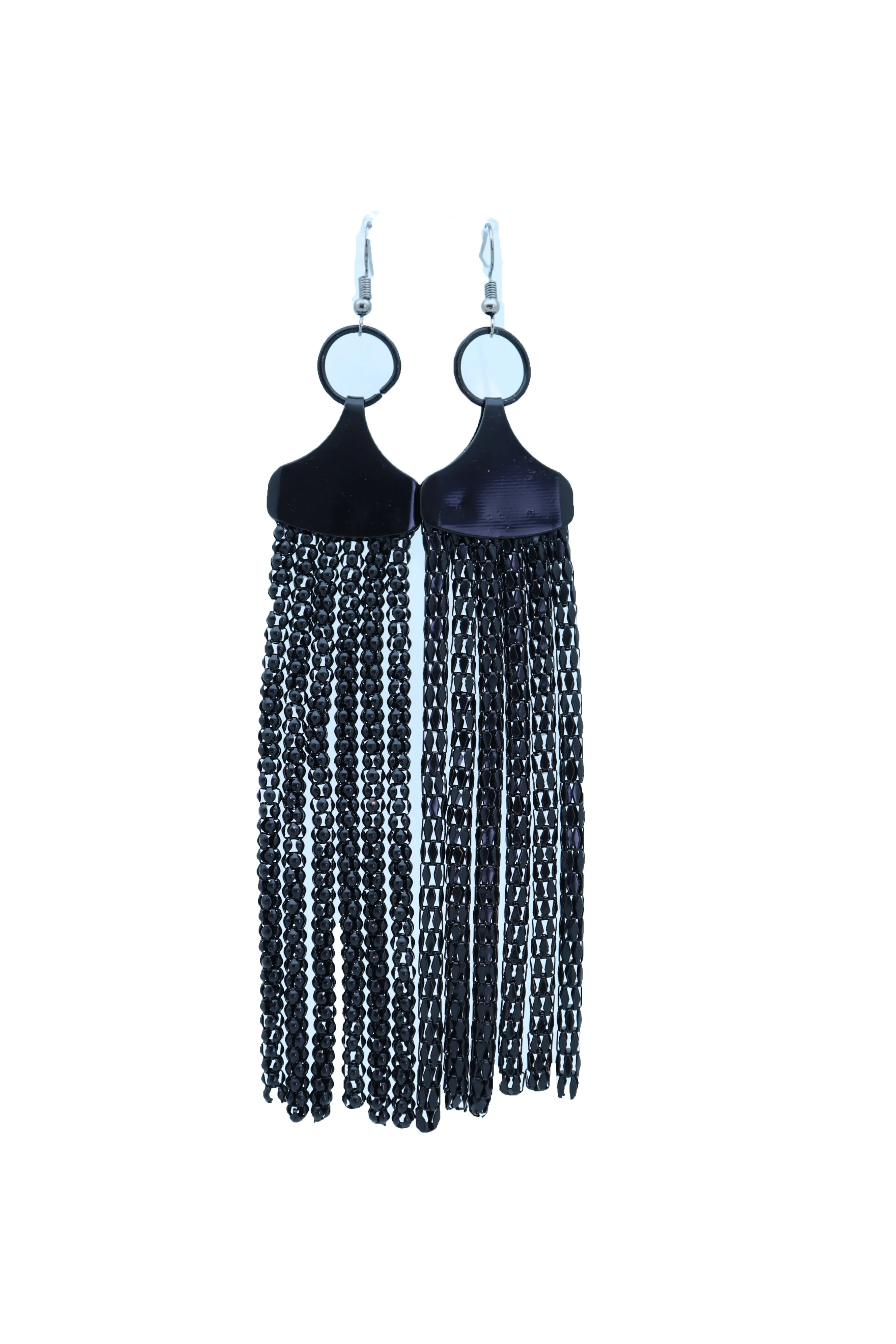 Black Mesh Metal Long Tassel Earrings
