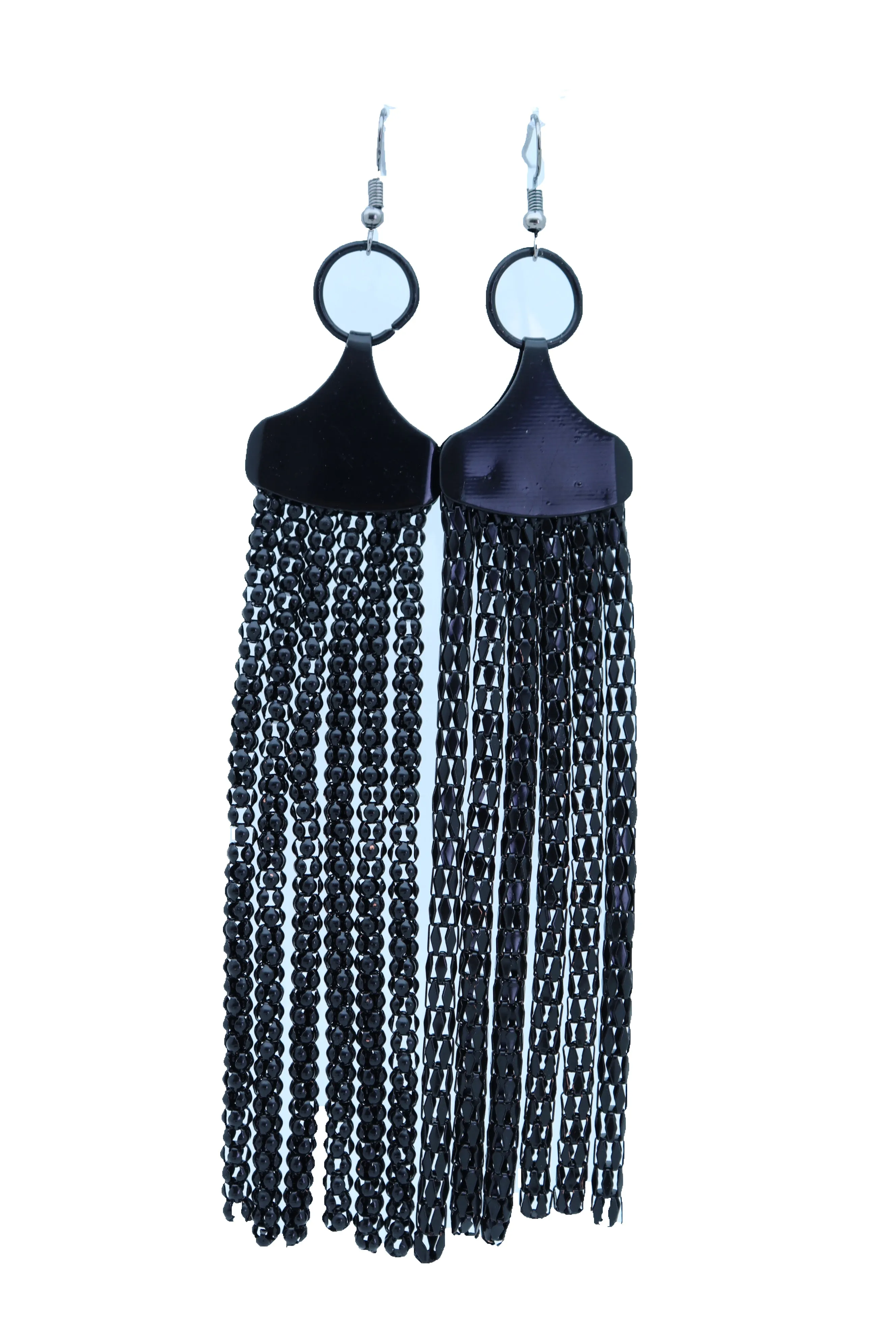 Black Mesh Metal Long Tassel Earrings
