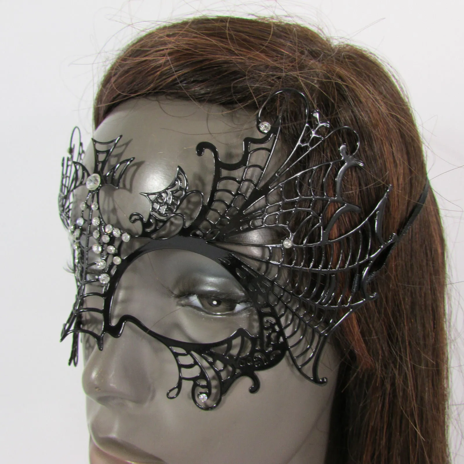 Black Metal Butterfly Wings Cross Net Silver Rhinestones Back Tie Halloween