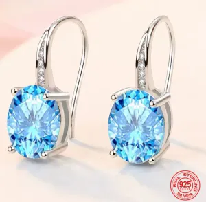 Blue Crystal Oval Drop Earrings