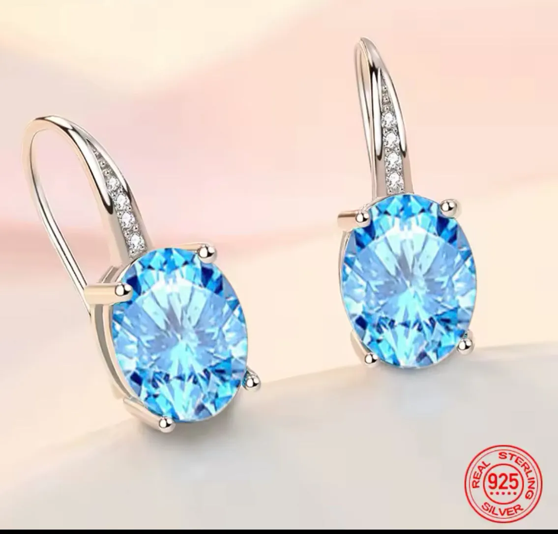 Blue Crystal Oval Drop Earrings