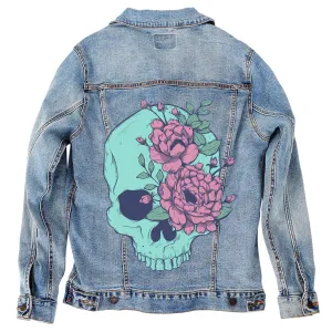 Blue Floral Skull by Jess Adams Unisex Denim Jacket