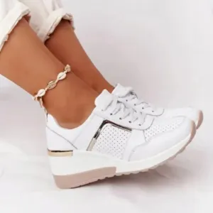Breathable leather lace-up shoes with comfortable wedge heel for autumn/winter