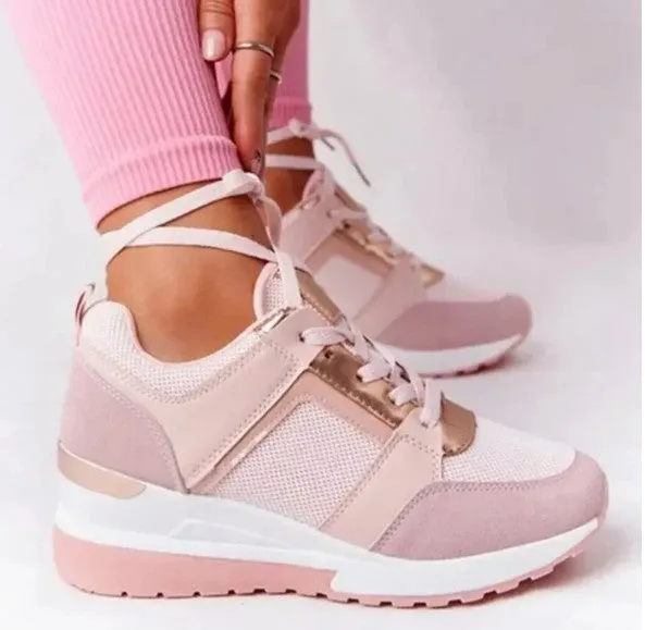 Breathable leather lace-up shoes with comfortable wedge heel for autumn/winter