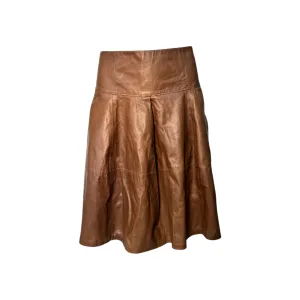 Brunello Cucinelli 2010's Brown Leather Flared Skirt, NWT