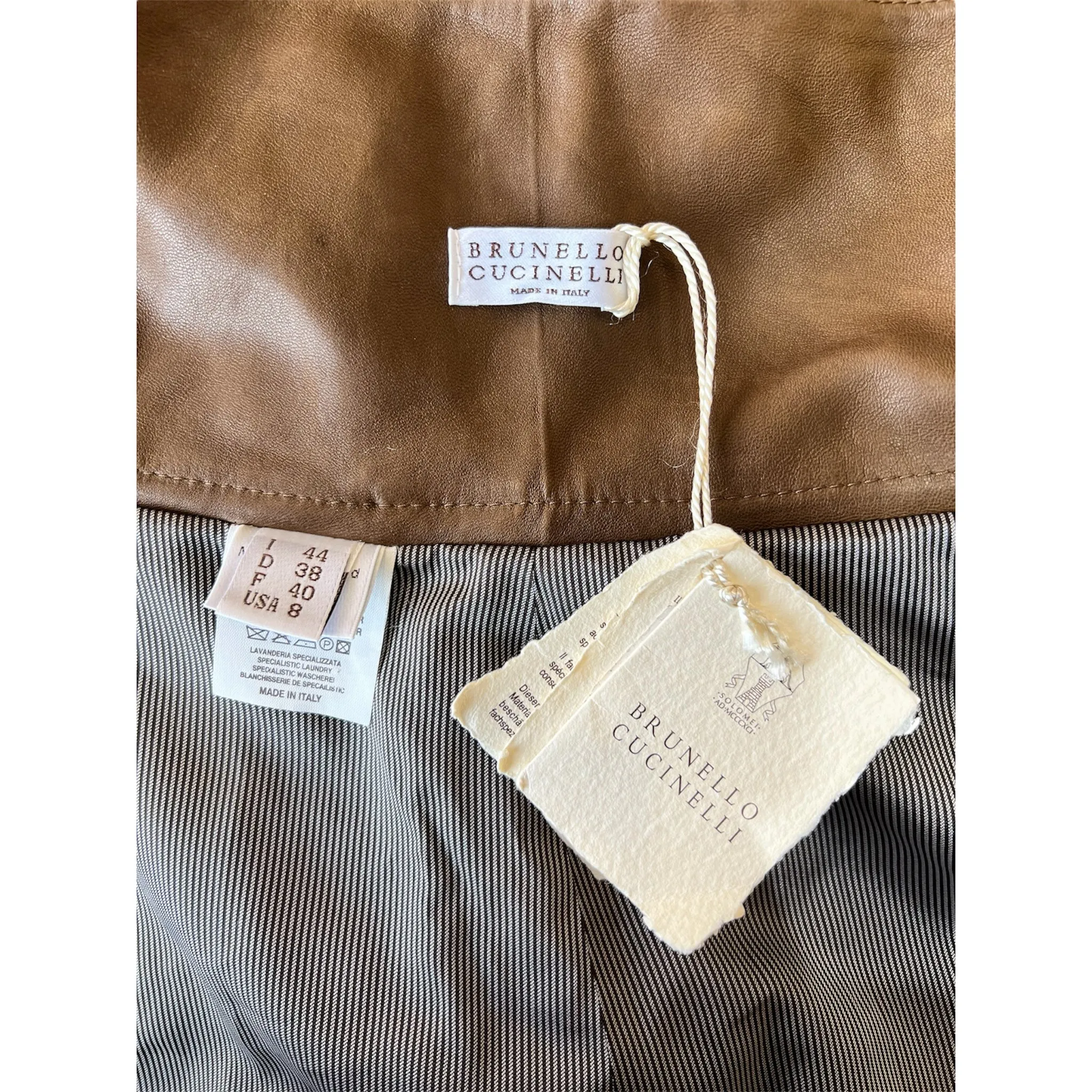 Brunello Cucinelli 2010's Brown Leather Flared Skirt, NWT