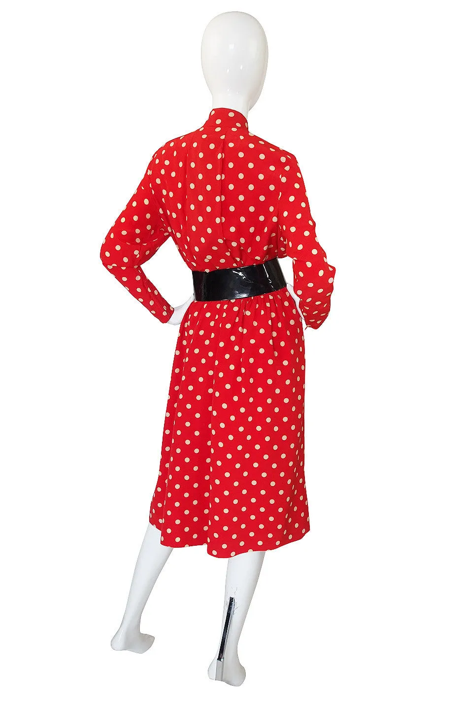 c.1963 Belted Norman Norell Chic Red Silk Dot Dress