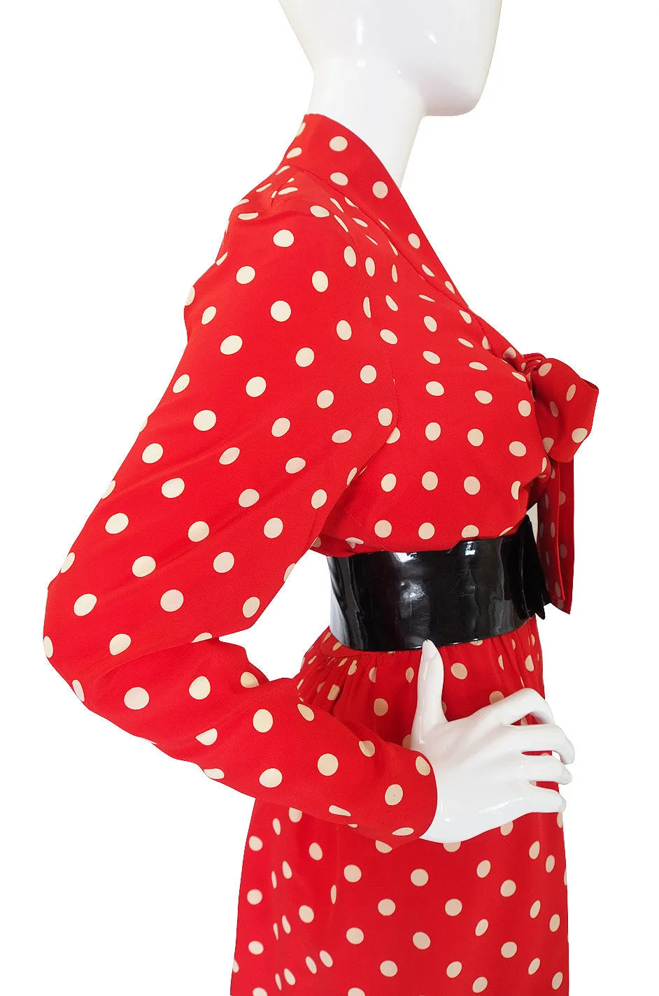 c.1963 Belted Norman Norell Chic Red Silk Dot Dress