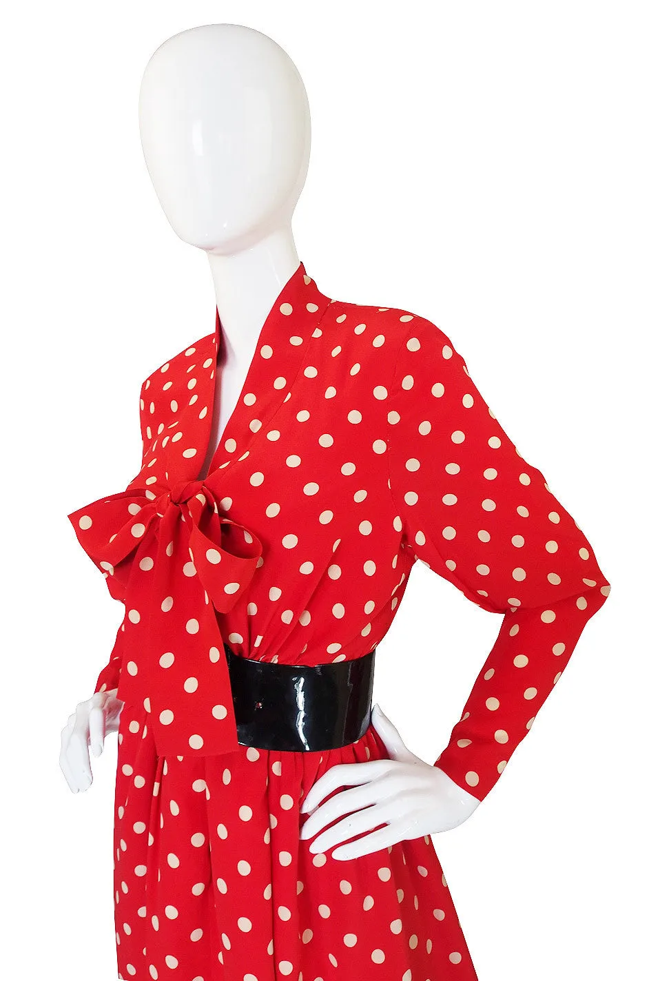 c.1963 Belted Norman Norell Chic Red Silk Dot Dress