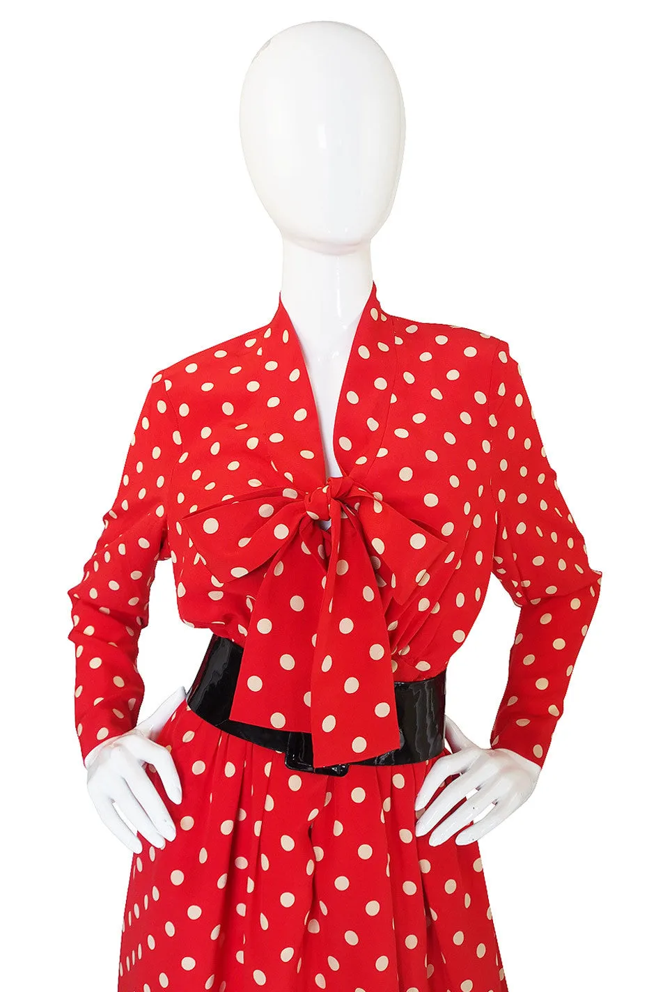 c.1963 Belted Norman Norell Chic Red Silk Dot Dress