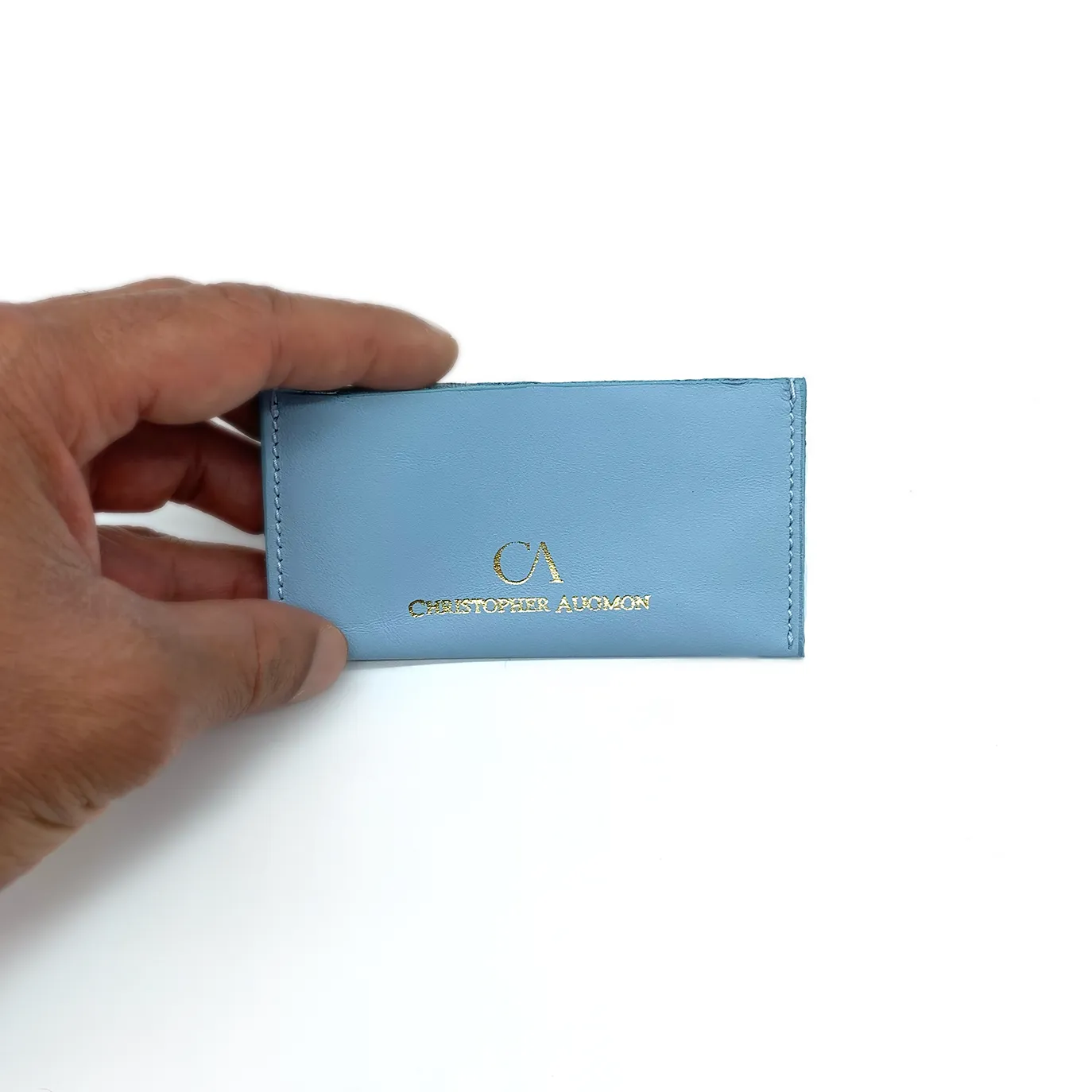 CA Christopher Augmon Fashion Designer Custom Hand Crafted Aquamarine Blue Leather “Limited Edition” Credit Card Holder