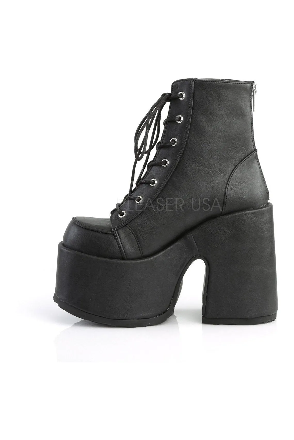 CAMEL-203 Demonia Ankle Boot | Black Faux Leather