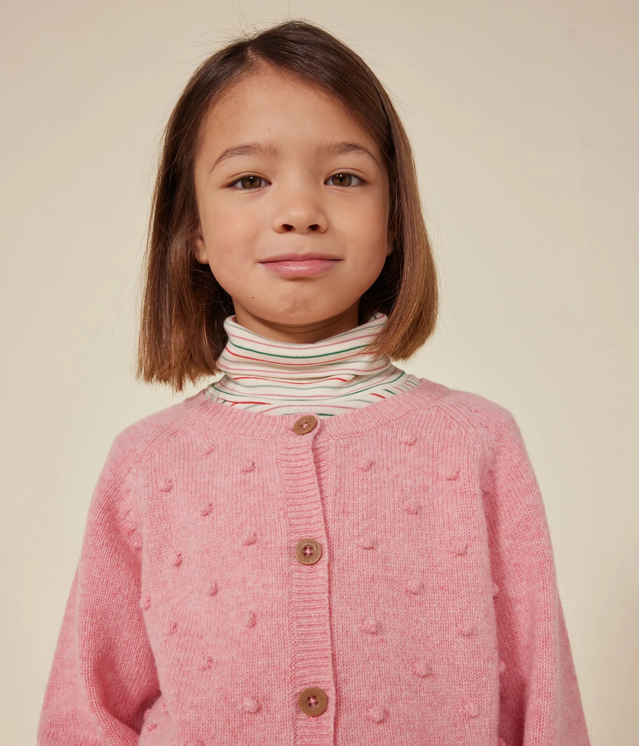 Cardigan in maglia rosa con lana bambina