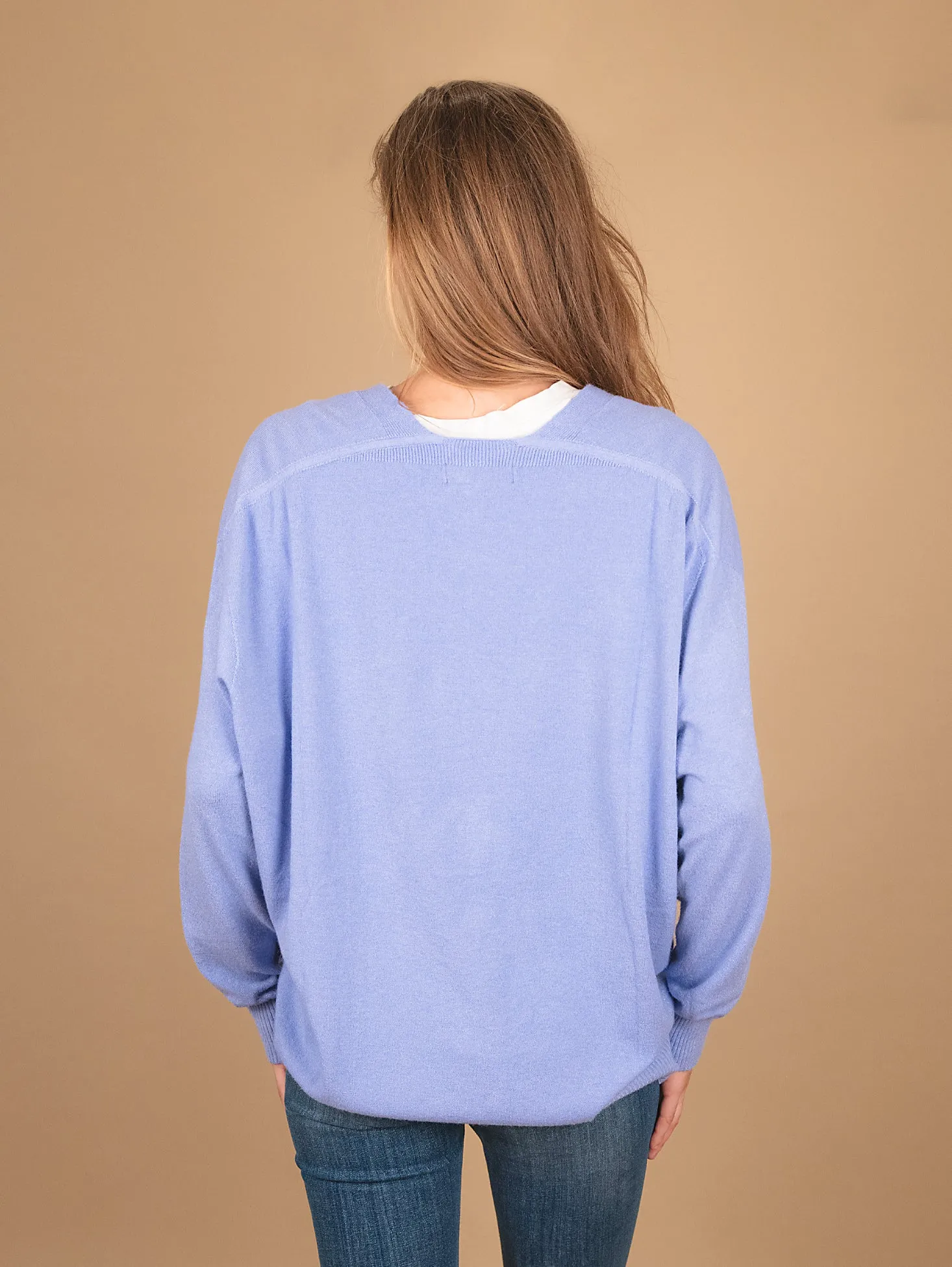 CARDIGAN OVER  CON BOTTONI IN MADREPERLA AZZURRO