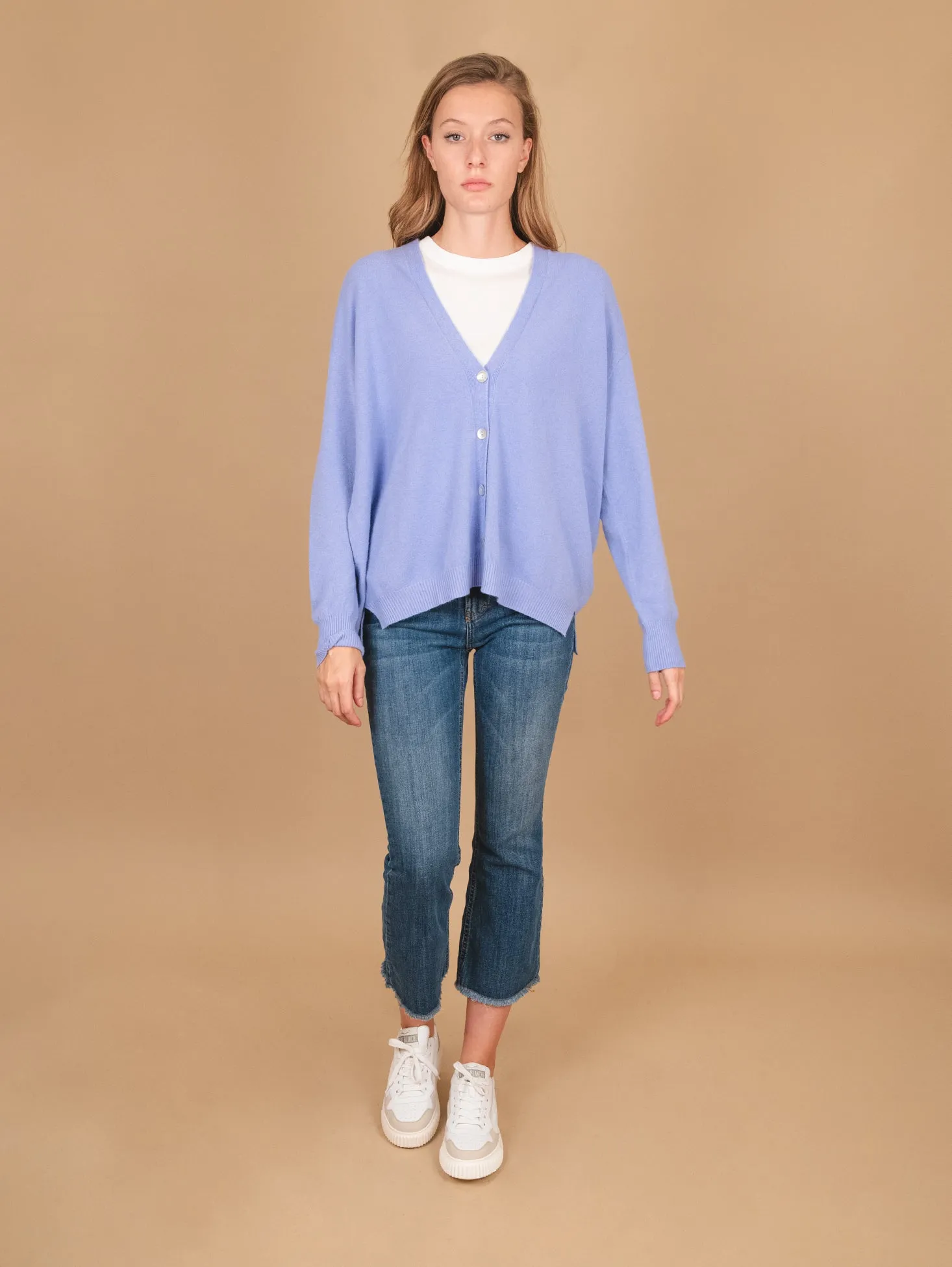 CARDIGAN OVER  CON BOTTONI IN MADREPERLA AZZURRO