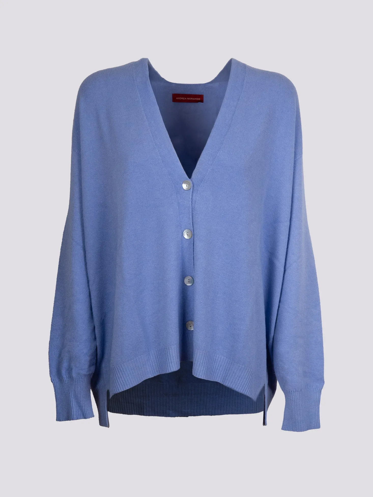 CARDIGAN OVER  CON BOTTONI IN MADREPERLA AZZURRO