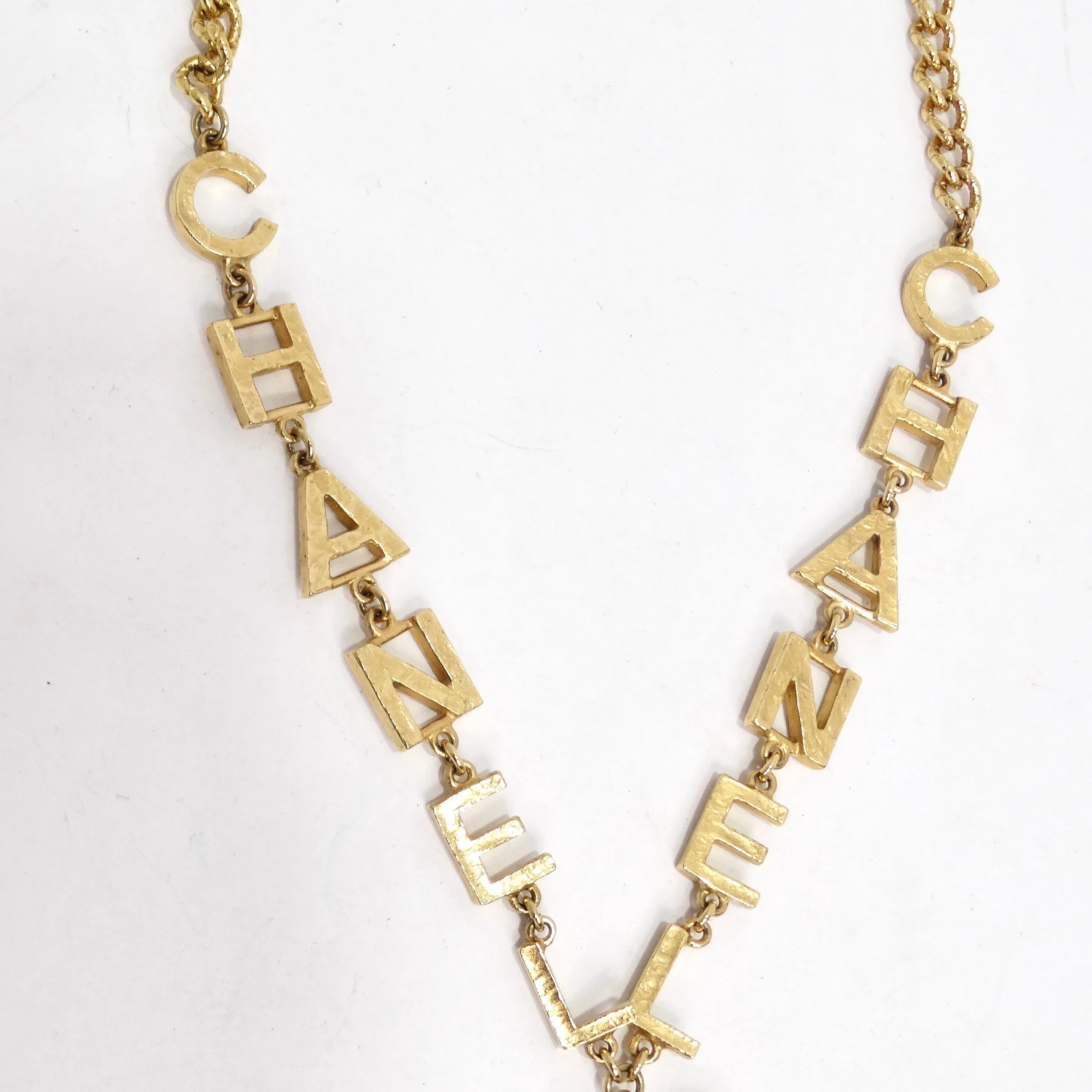 Chanel 18K Gold Plated Logo Multi Gemstone Lariat Necklace