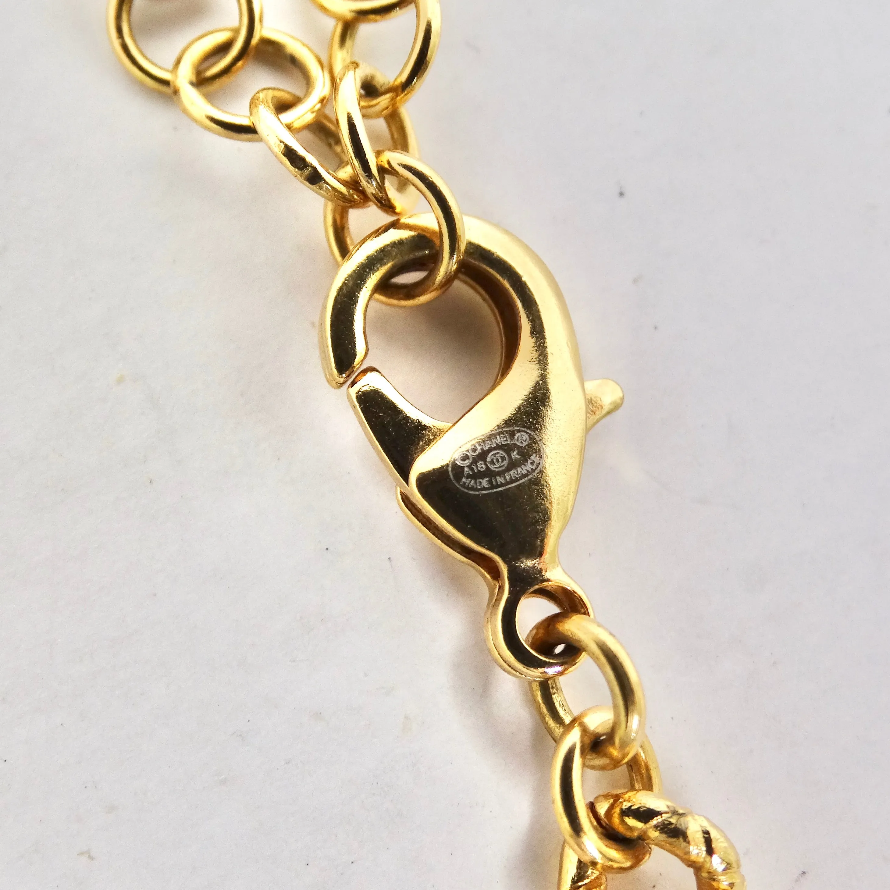 Chanel 18K Gold Plated Logo Multi Gemstone Lariat Necklace