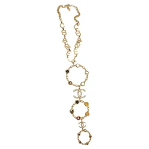 Chanel 18K Gold Plated Logo Multi Gemstone Lariat Necklace