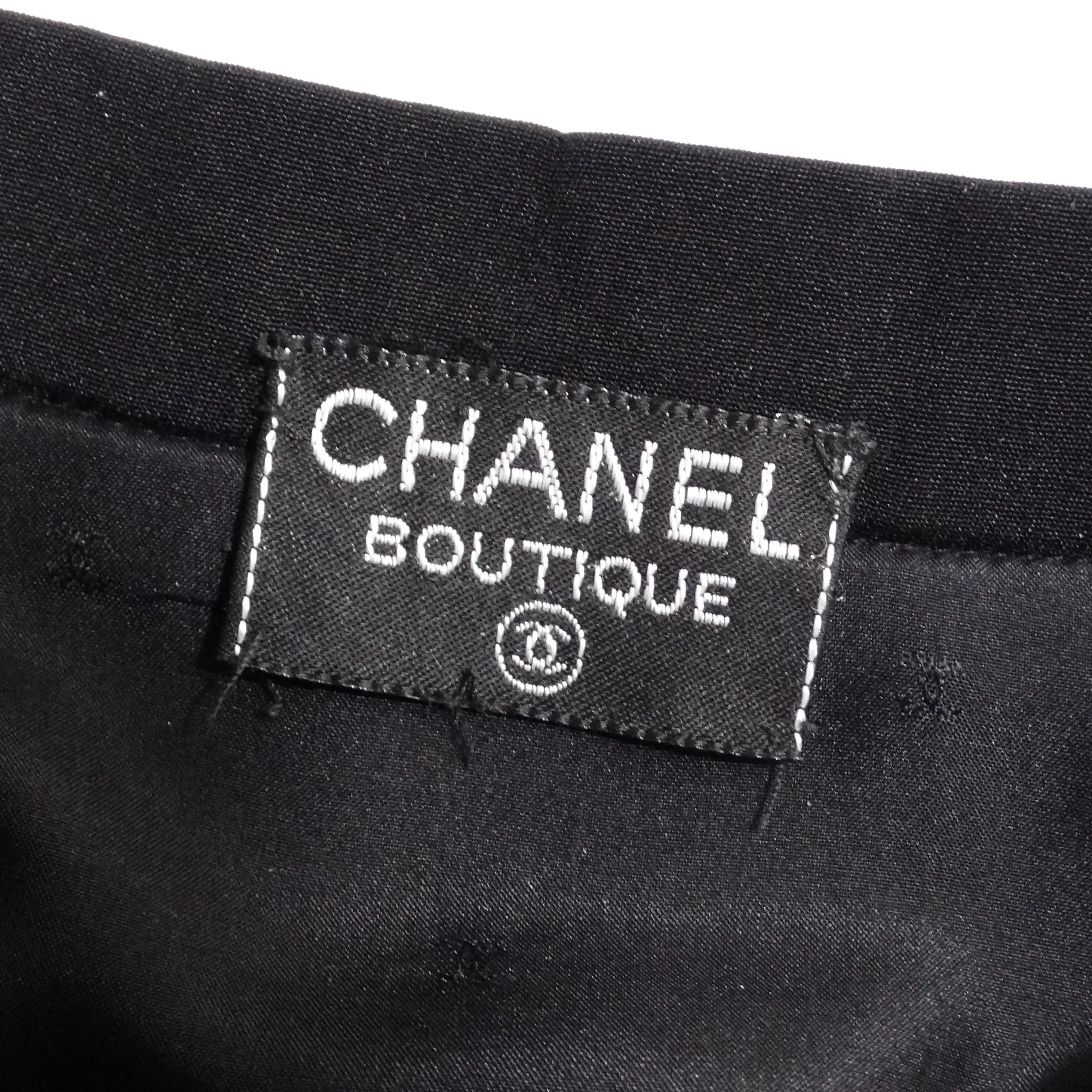 Chanel 90s CC Button Black Pleated Midi Skirt