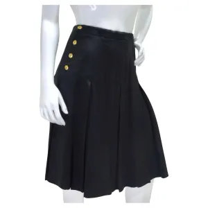 Chanel 90s CC Button Black Pleated Midi Skirt