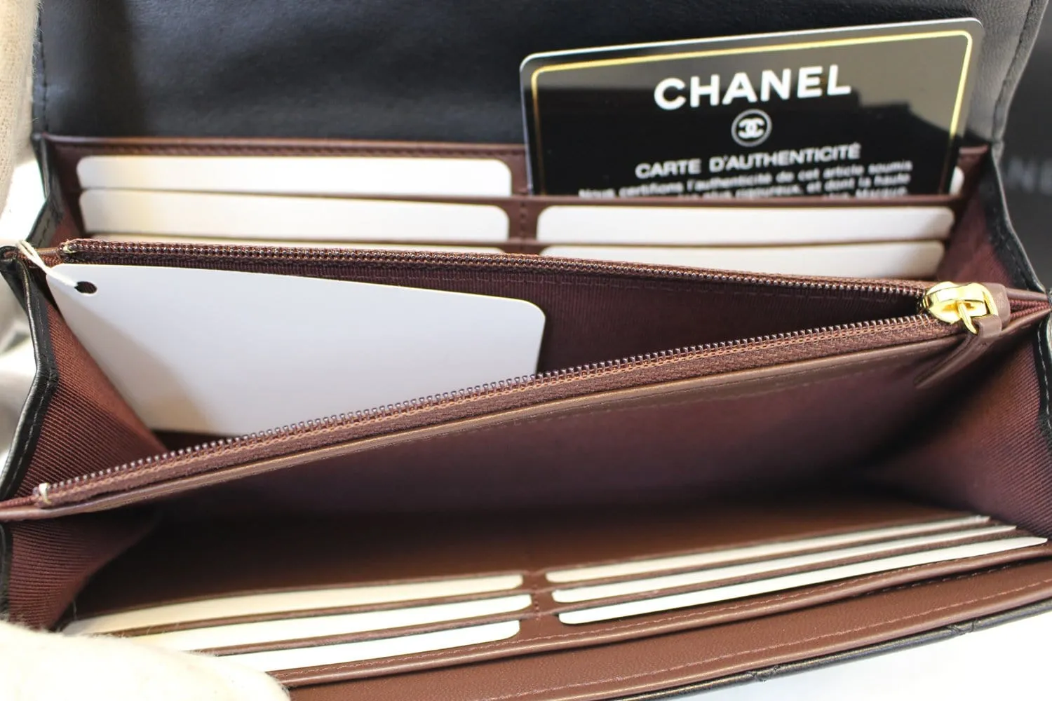CHANEL Wallet Leather Black Quilted Lambskin Long Flap