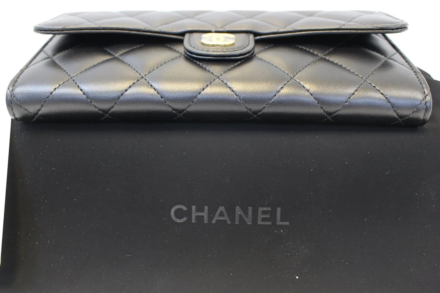 CHANEL Wallet Leather Black Quilted Lambskin Long Flap