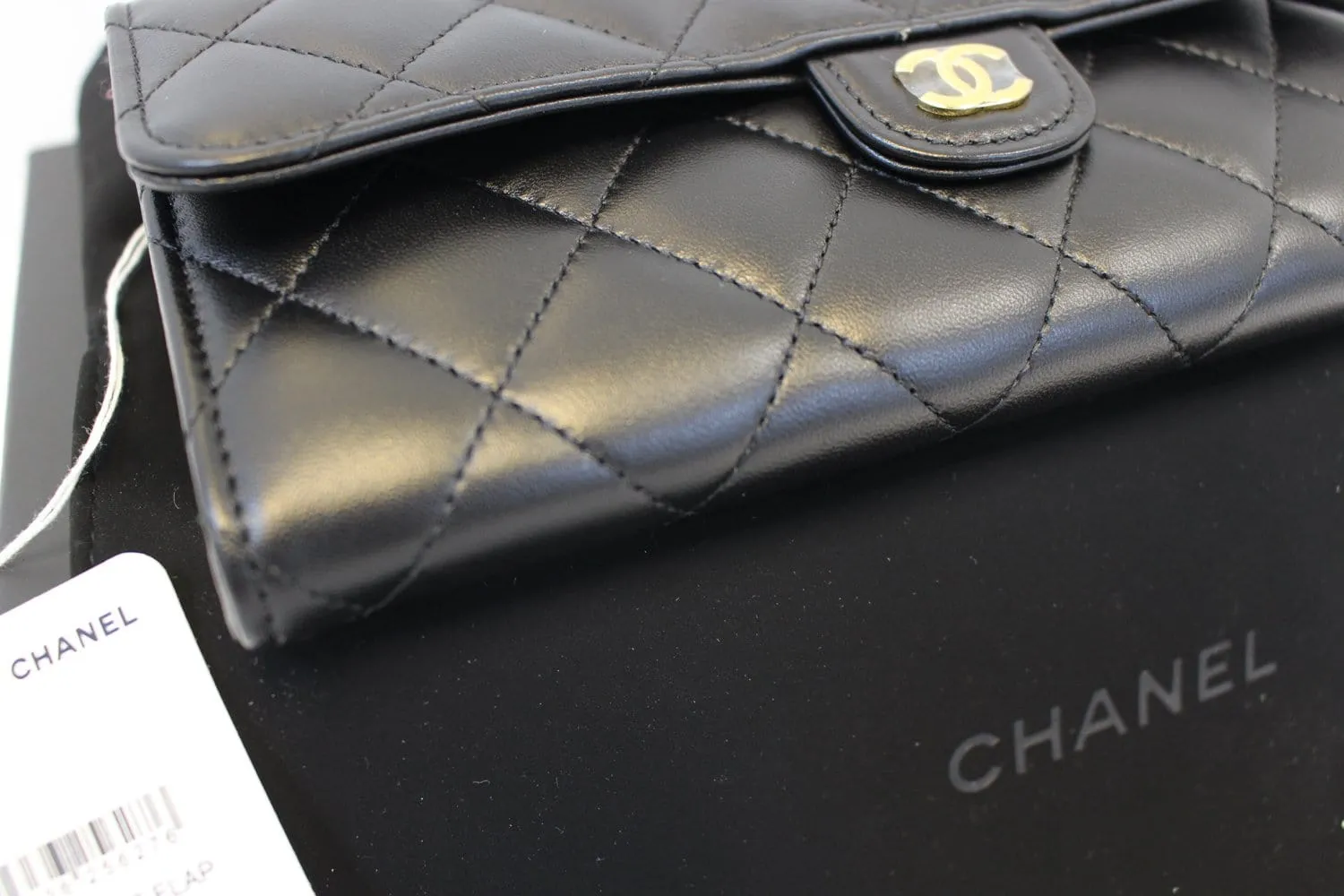 CHANEL Wallet Leather Black Quilted Lambskin Long Flap
