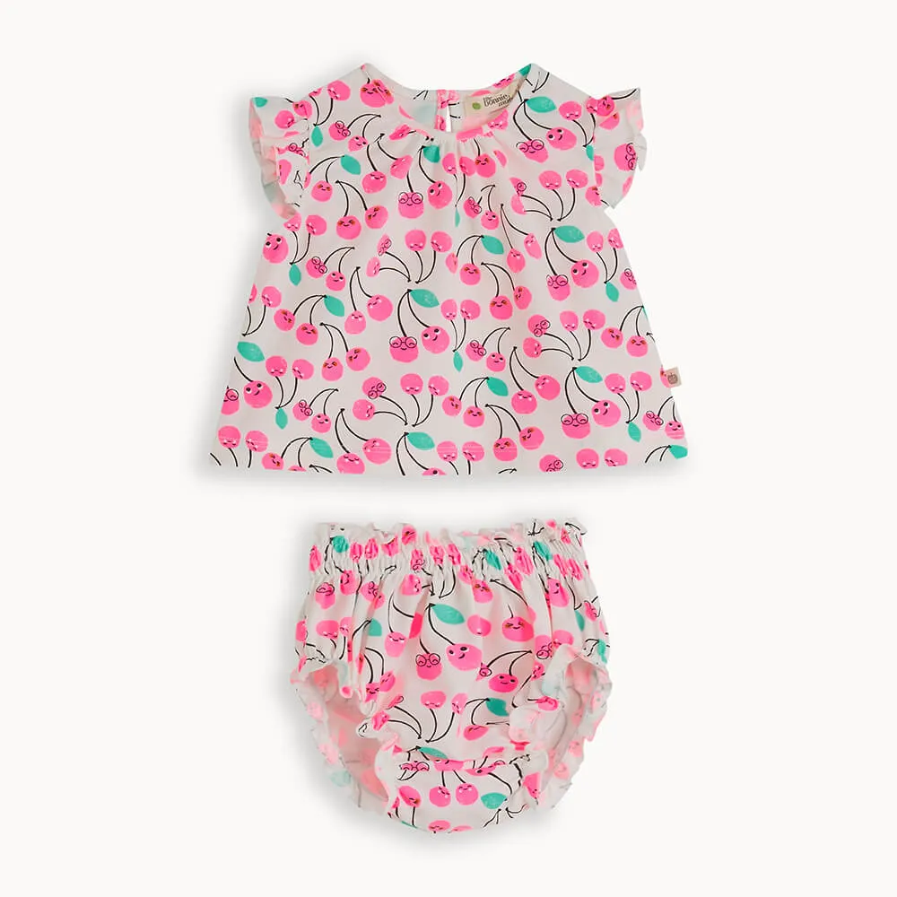 Cherry Frill Sleeve Top and Bloomers