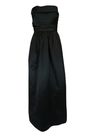 Chic 1970s Pauline Trigere Black Silk Satin Strapless Dress