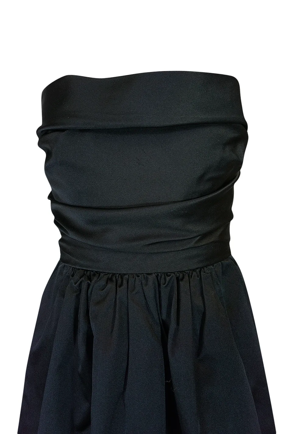 Chic 1970s Pauline Trigere Black Silk Satin Strapless Dress