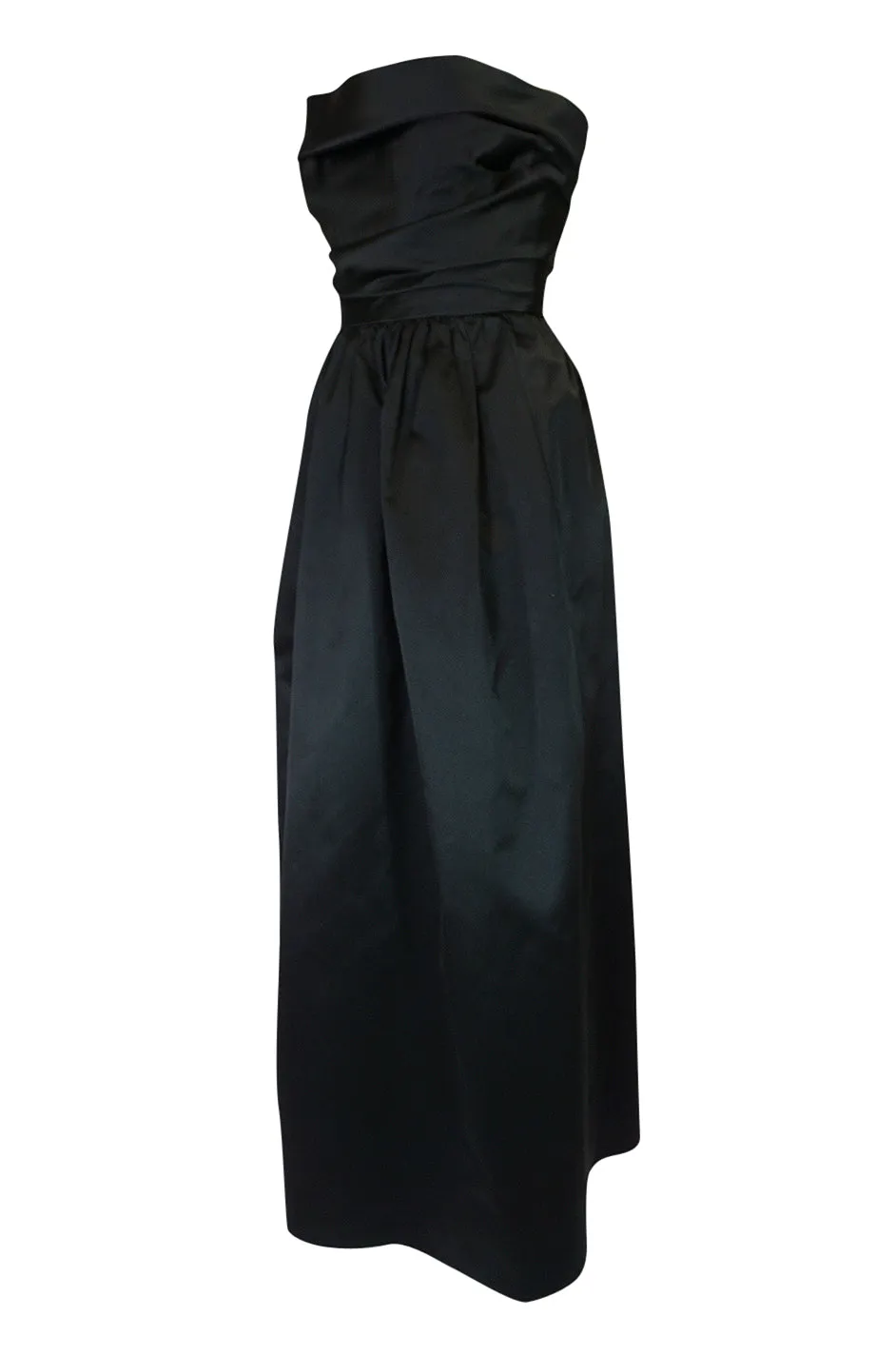 Chic 1970s Pauline Trigere Black Silk Satin Strapless Dress