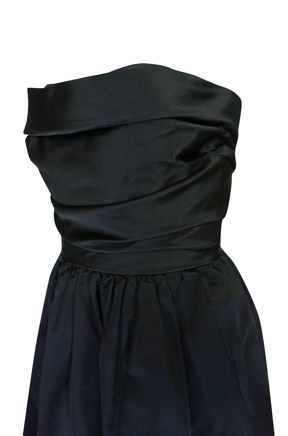 Chic 1970s Pauline Trigere Black Silk Satin Strapless Dress