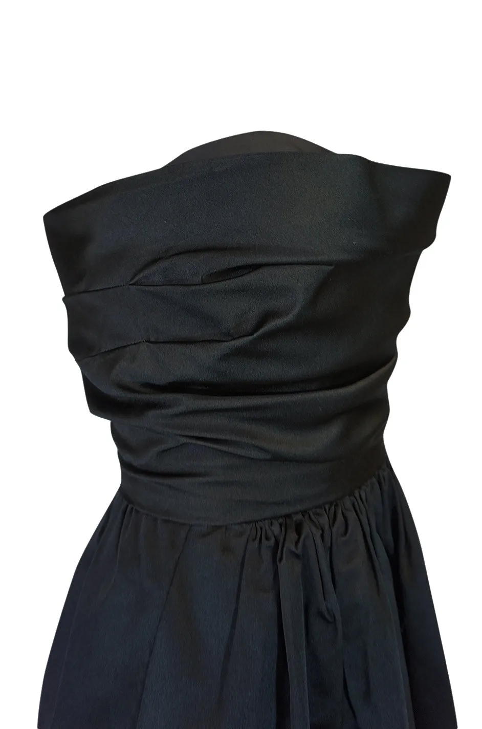 Chic 1970s Pauline Trigere Black Silk Satin Strapless Dress