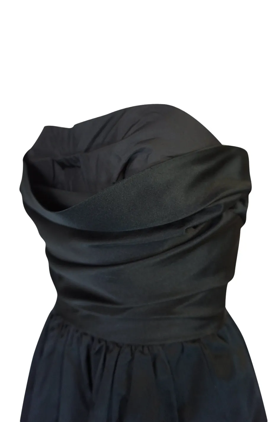 Chic 1970s Pauline Trigere Black Silk Satin Strapless Dress
