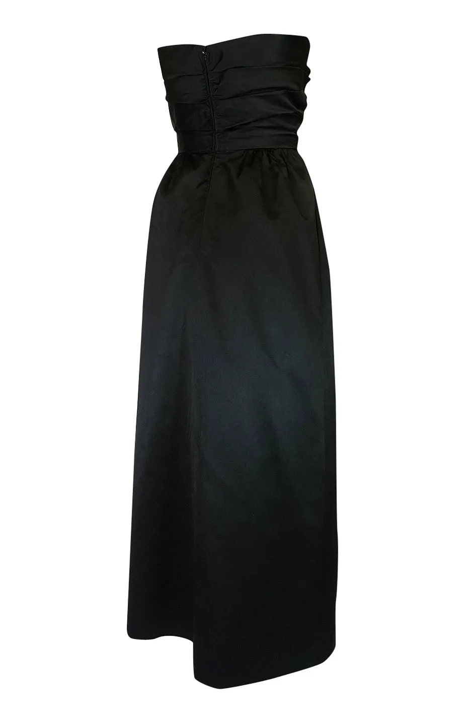 Chic 1970s Pauline Trigere Black Silk Satin Strapless Dress