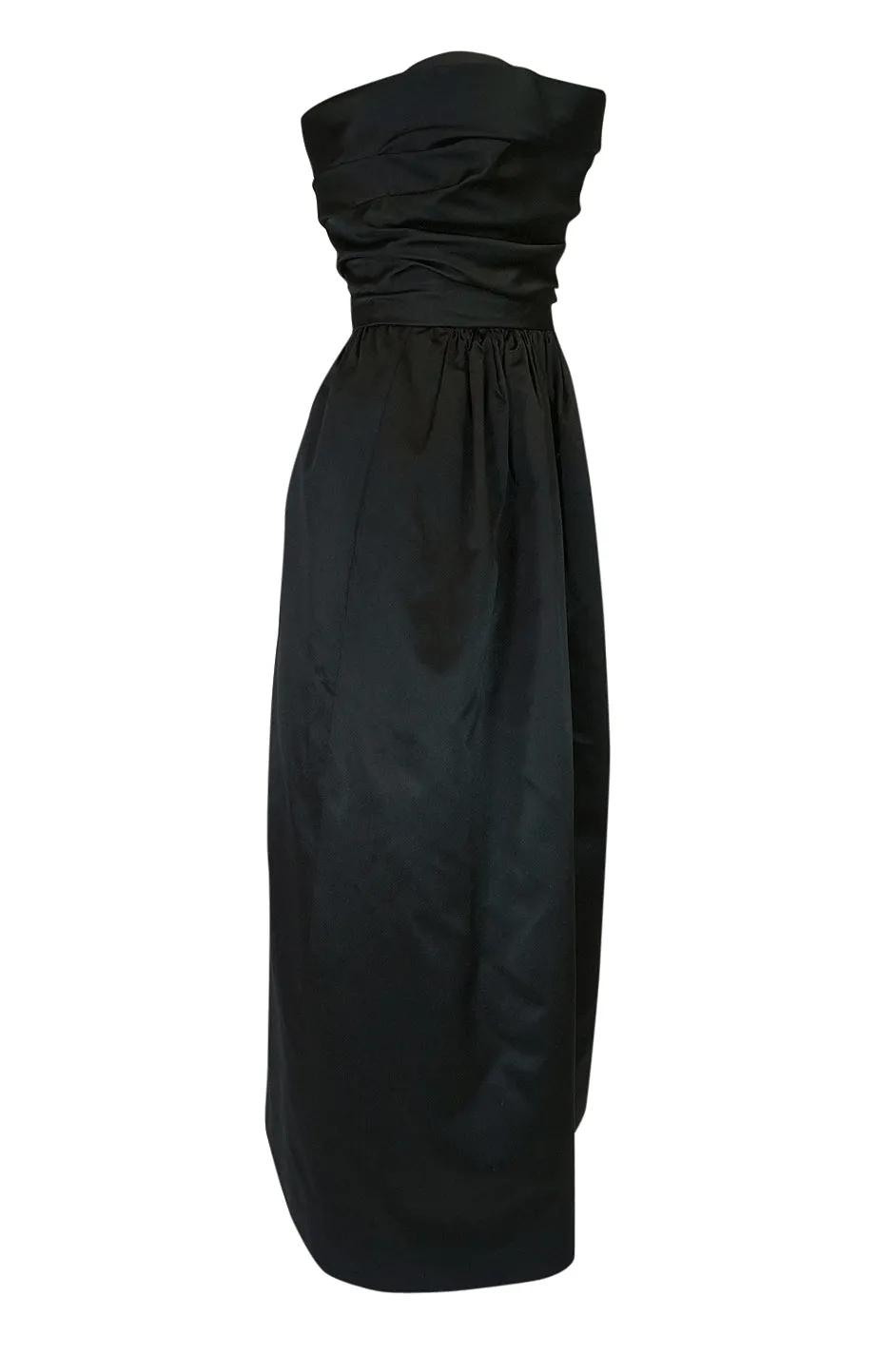 Chic 1970s Pauline Trigere Black Silk Satin Strapless Dress