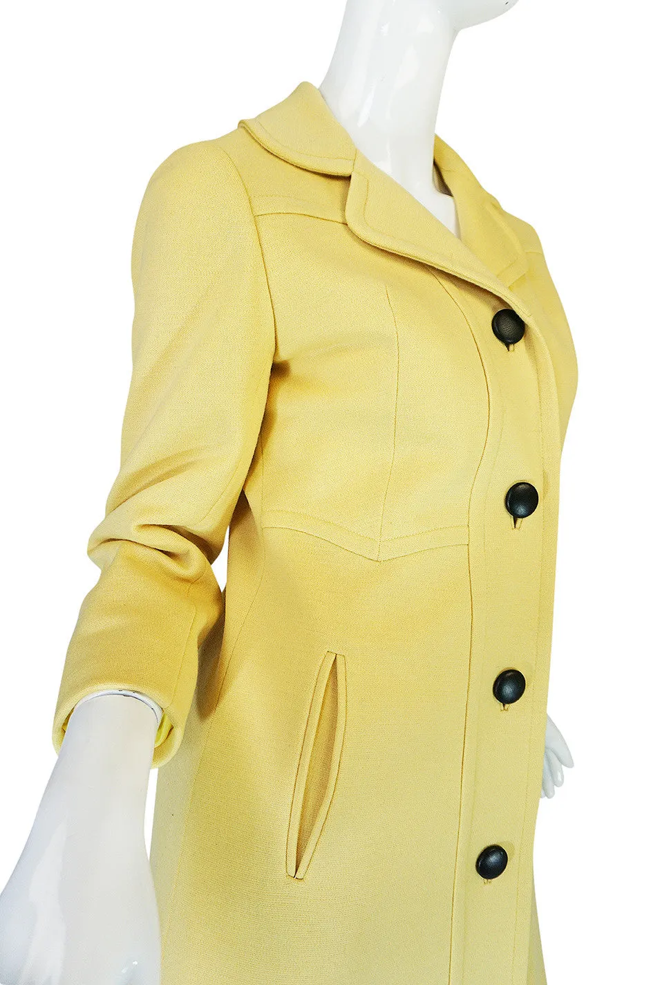 Chic 1970s Pierre Cardin RTW Sleek Little Yellow Coat
